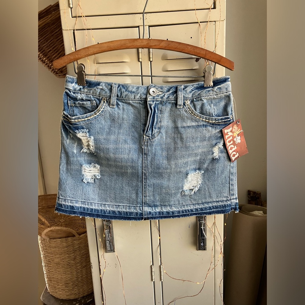 Distressed Denim Mini Skirt